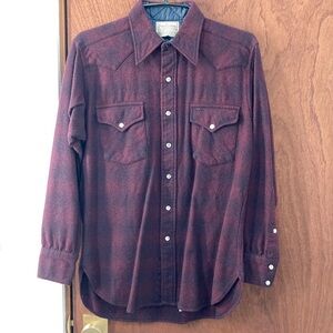 Pendleton Maroon Plaid Western Button-Up Long Sleeved Medium Vintage 1970’s